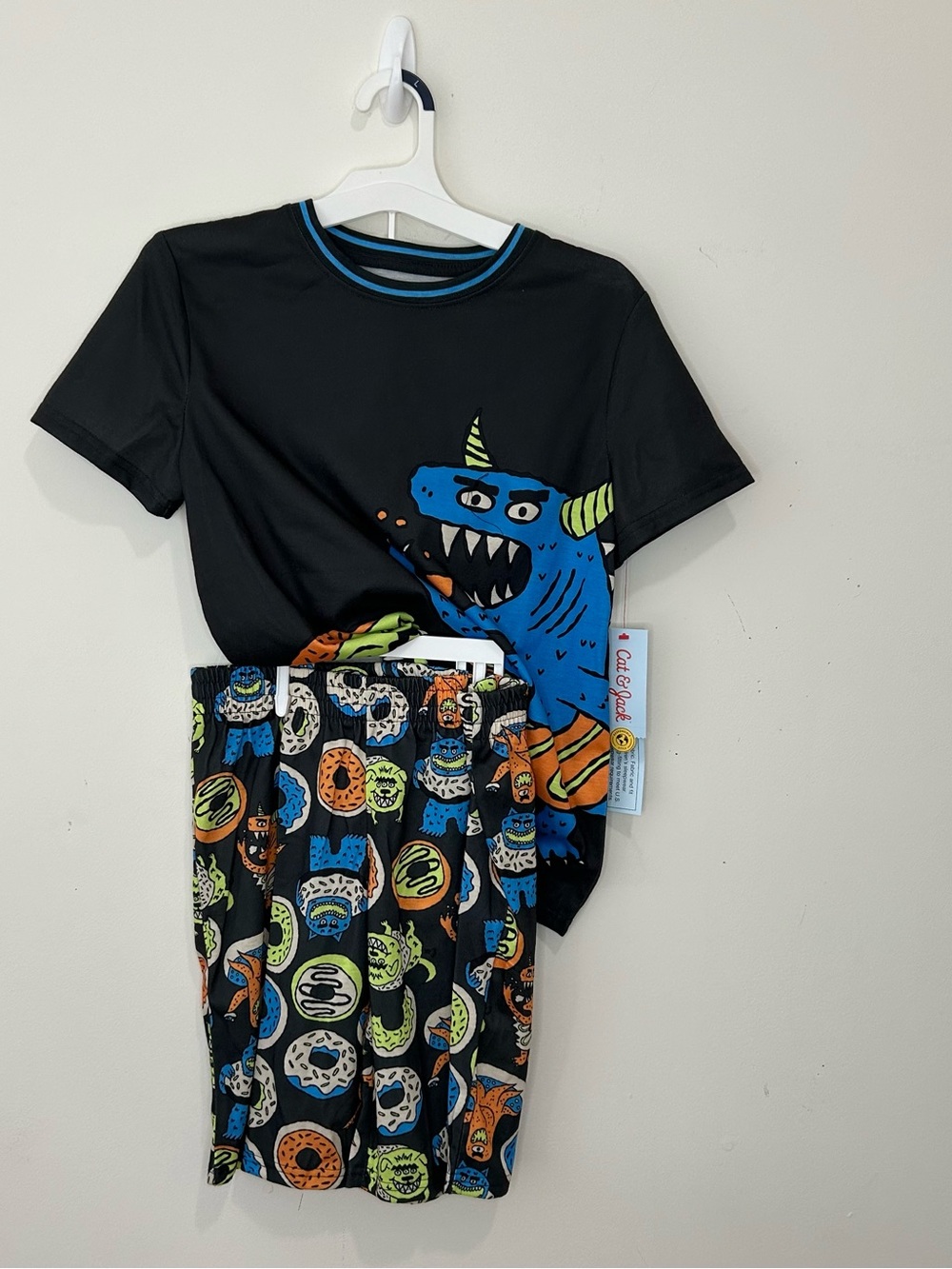 Cat & Jack Pajama Set T Shirt And Shorts Boys Large 10/12 Gray Blue New